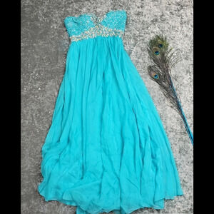 Cinderella Strapless Turquoise Prom Dress